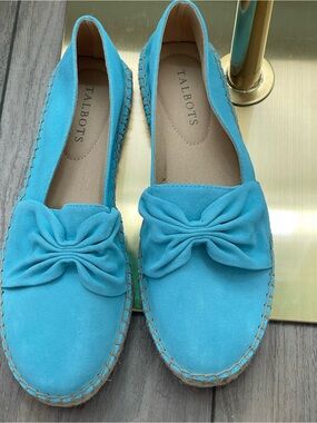 NWT Talbots Aqua Bow Espadrille Flats Size 9